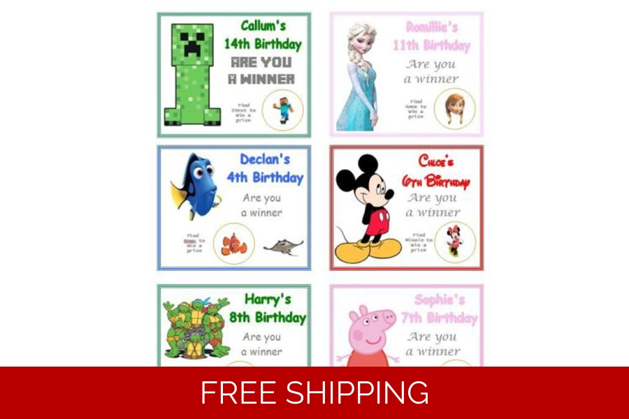 10 Personalised Children's Birthday Party Scratch Cards
